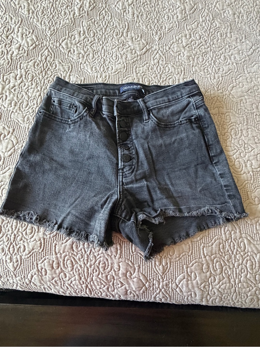 Calvin Klein Jeans Faded Black Button-Front Denim Shorts